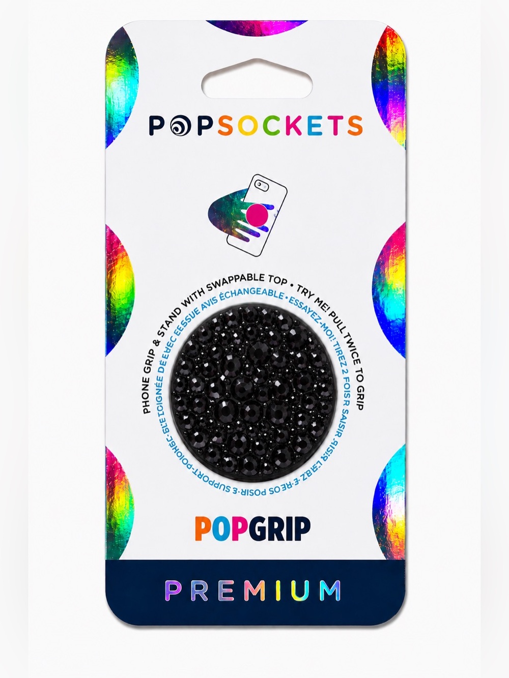 Jet Black Luxe Crystals PopSocket Phone Holder Grip New